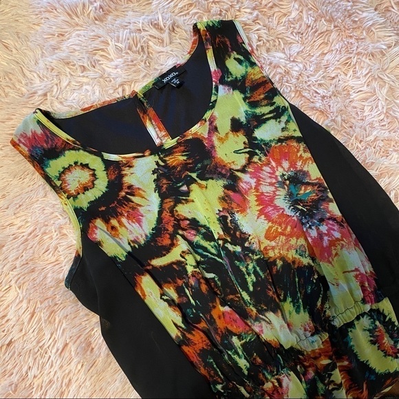 Xoxo Colorful Design Black Sleeveless Dress with High Neck - Picture 4 of 4